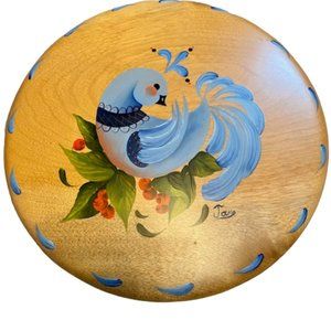 Myrtlewood Plaque Hand Painted Signed Blue Bird Gallery Wall Decor Folk Art